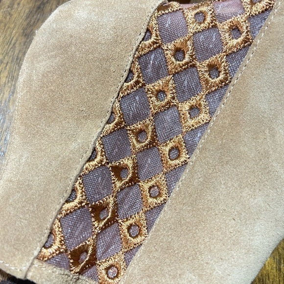 Anthropologie Camel Suede Sheer Side Ankle Boots - Picture 5 of 9